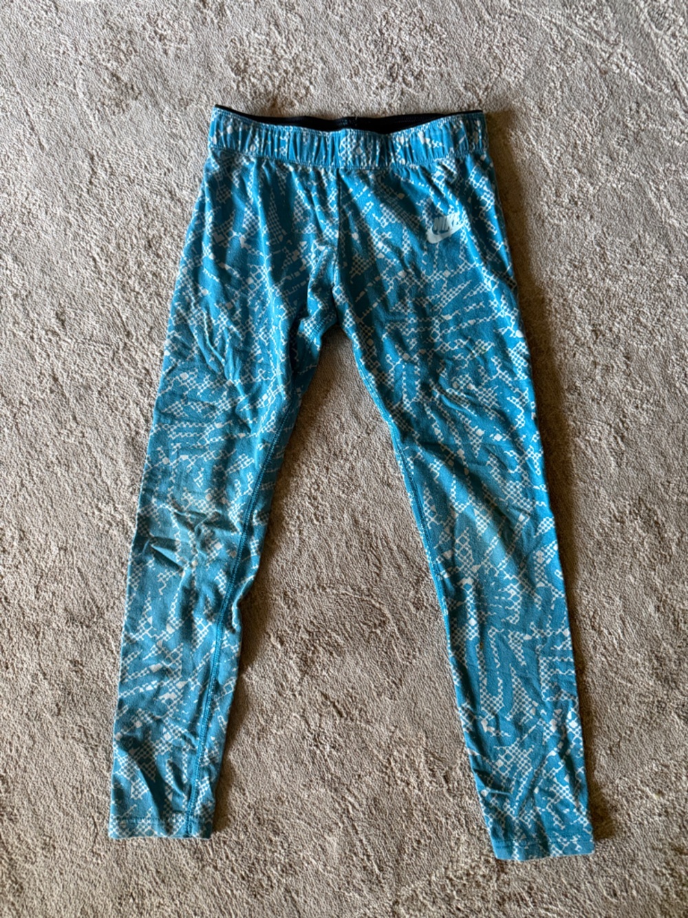 Nike Kids Teal Blue & White Patterned Leggings